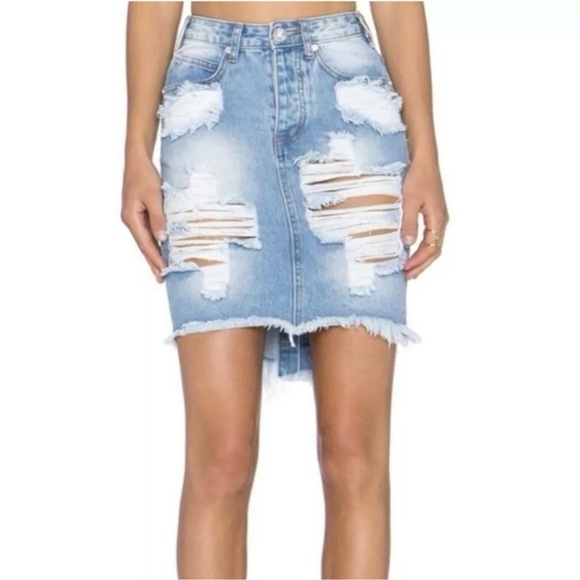One Teaspoon Womens High Waist Super Fitted Distressed Denim Skirt junkyard 90’s - Picture 6 of 14